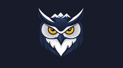 Fototapeta premium Majestic Owl with Mountain Peaks Dark Blue Bird Illustration