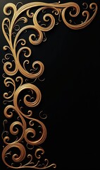Elegant golden swirls on a black background, perfect for adding a touch of sophistication to luxury branding, invitations, or artistic designs.