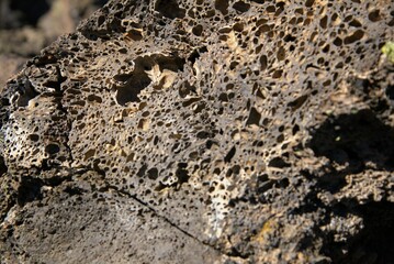 Close up of lava rock riddled with air bubbles. Taken at the Lava Butte Interpretive Site in the Deschutes National Forest out side Bend Oregon.