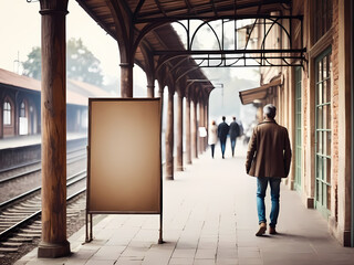 Mock up advertisement board at a old station