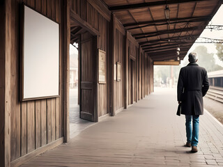Mock up advertisement board at a old station