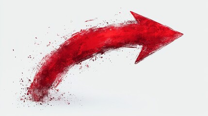 Bright Red Hand-Drawn Arrow Curving Upwards on a White Background - Abstract Design Concept