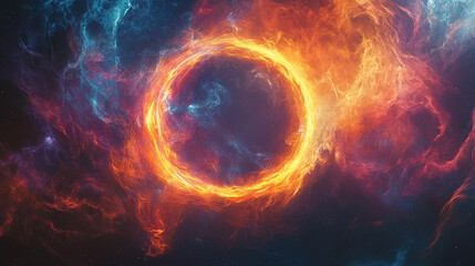 Fototapeta premium Fiery Ring Nebula Cosmic Fire Energy Vortex Abstract Background