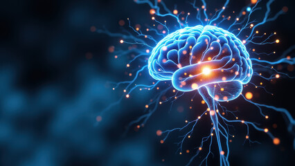 Fototapeta premium Brain with AI-like sparkles, symbolizing artificial general intelligence.