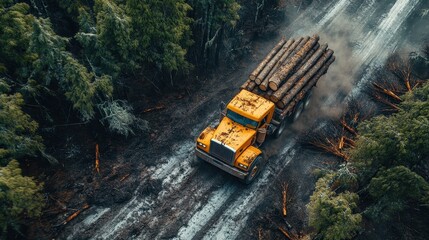 Logging Truck Navigating Through Dense Forest