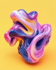 Obraz premium Abstract sculpture-like shapes with vibrant neon pink, purple, and blue tones creating a futuristic and surreal artistic design