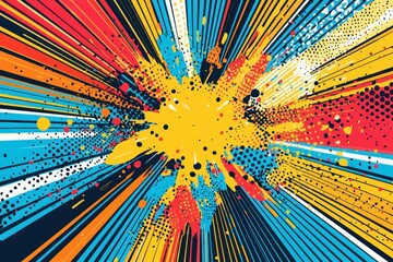 Bright and dynamic abstract explosion of colors creating a vibrant visual impact. Ideal for backgrounds and energetic designs.
