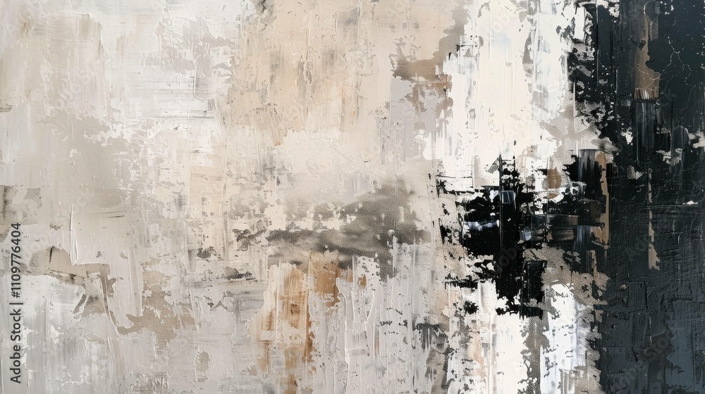 Poster abstract textures in soft neutral tones with strokes of black and white, creating a soothing yet dyn