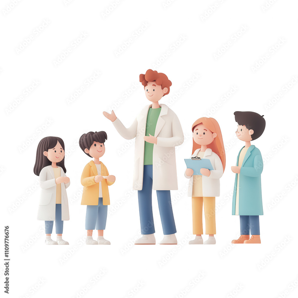 Poster a group of diverse children learning from a teacher in a classroom setting., isolated on a transpare