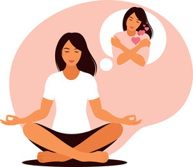 Mental health concept. Girl meditation. Love yourself. Inner harmony with yourself.
