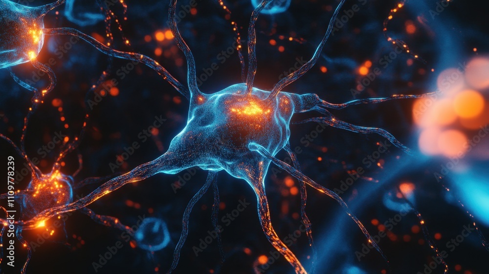 Aufkleber a glowing neural network with vibrant blue and orange nodes interconnected by sleek digital lines, s