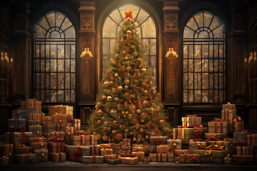 Grand Holiday Splendor: Christmas Tree and Gifts