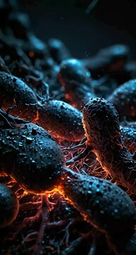 A vivid microscopic view showing harmful bacteria crawling into the cracks of the skin, with an ominous dark background to amplify the shock factor.