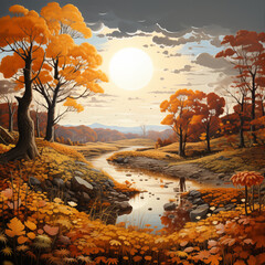 Golden Autumn Stream: A Nature's Harmony