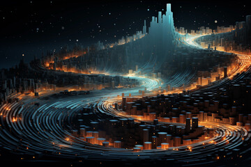 Futuristic Cityscape: Flowing Urban Rivers of Light