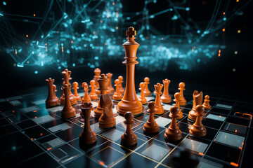 Orange Chess Pieces on Futuristic Board