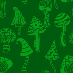 Cartoon autumn harvest seamless Halloween mushrooms pattern for kids and party