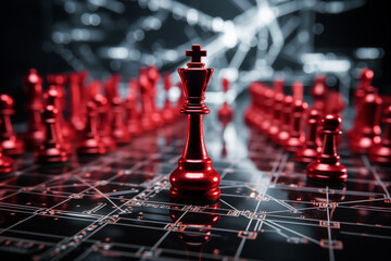 Red Chess Pieces on a Digital Battlefield