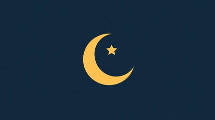Obraz premium Crescent moon and star on dark blue background.