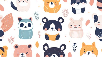 Adorable cartoon animals seamless pattern.