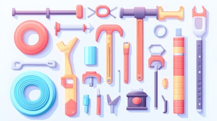 Fototapeta premium Flat lay of various plumbing and repair tools.