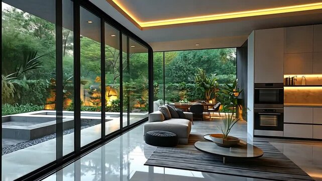 Modern minimalist house design with a stunning garden view