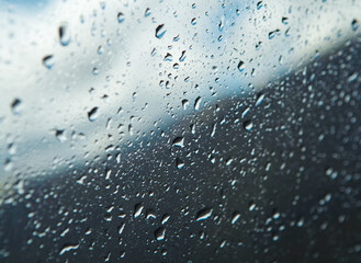 rain water drops on glass window, close - up