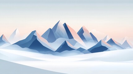 Serene Pastel Mountainscape at Sunrise - Minimalist Winter Scene