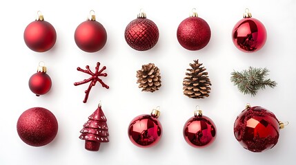 Christmas decorations on a white background, perfect for clean and simple holiday design.