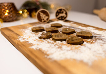 christmas and new year celebration, homemade gingerbread cookie baking, traditional recipe,...