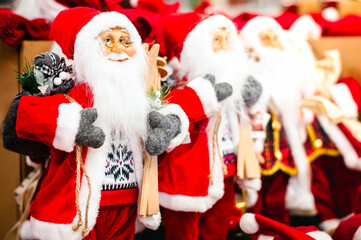 Christmas, New Year's toys Close-up of Santa Claus, grandfather frost, on blurred background