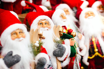 Christmas, New Year's toys Close-up of Santa Claus, grandfather frost, on blurred background