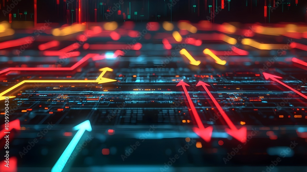 Poster digital data flow with rising and falling arrows