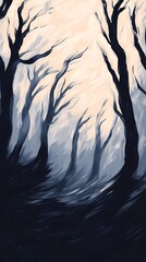 Obraz premium Fantasy forest illustration merging intricate pyrography designs with modern digital drawing for a captivating and surreal composition.