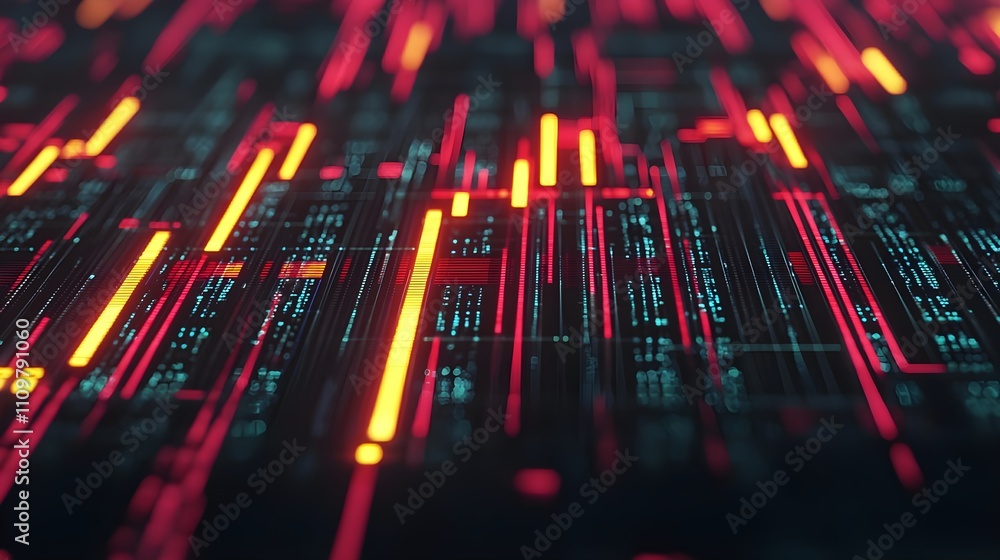 Poster abstract data stream: red and orange digital lines background
