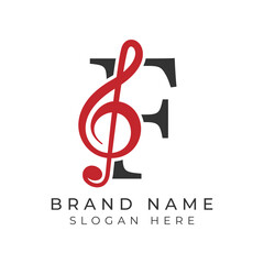 Initial Letter F with musical note Style icon. Alphabet F Music logo design