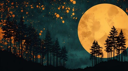 Ethereal forest scene combining pyrography-inspired elements and digital artistry, creating a dreamlike ambiance with enchanting details.