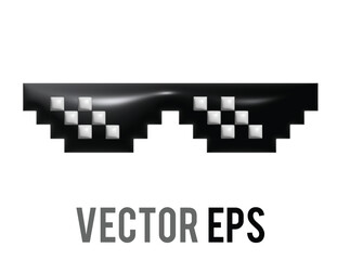 3D isolated 8 bit pixel cool black sun glasses, sunglasses flat icon