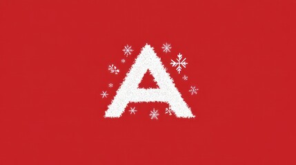 Christmas letter logo, clean and modern sans-serif font, snowflake background, white on red 