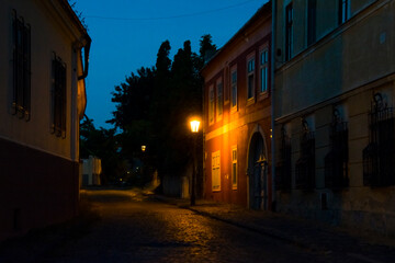 Street of Nitra city at night in summer