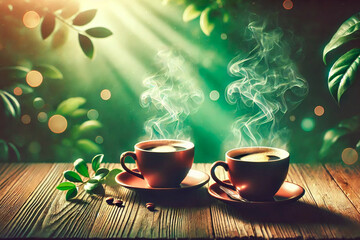 A cup of aromatic coffee in the sun. Coffee concept. Generative AI