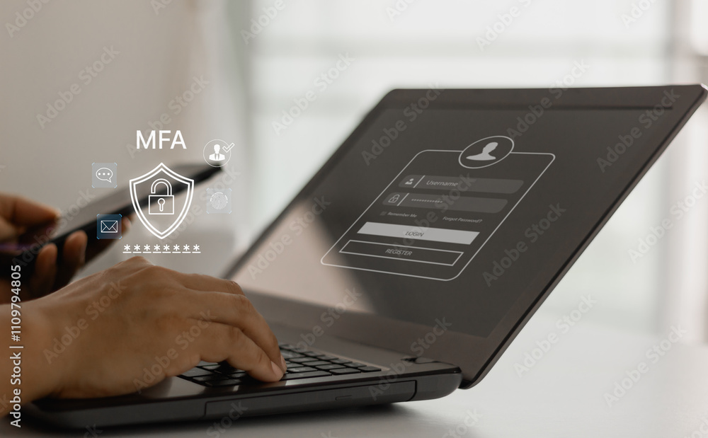 Aufkleber cybersecurity and privacy protect data. smartphone protection with 2fa, multi factor authentication,