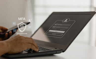 Cybersecurity and privacy protect data. Smartphone protection with 2FA, Multi Factor...