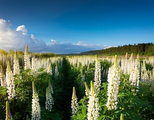 Fototapeta premium field with white lupine crops