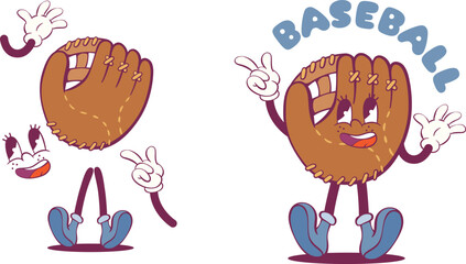 Retro  groovy baseball character creation kit, vintage mascot parts