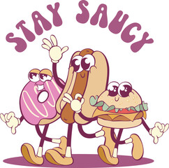 Retro groovy character design, vintage cartoon mascot sublimation design