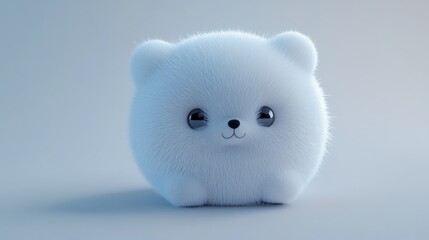 A cute, fluffy, white bear-like creature with large eyes, sitting against a soft gradient background.