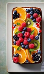 Delicious cake with fruit and berries decoration
