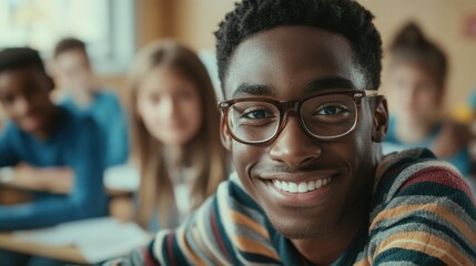 Young African American Male Student Smiling and Looking at Camera