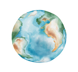 Hand drawn watercolor palette Earth, isolated on white background. Watercolor drawing of the globe. Round world, watercolor illustration.